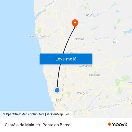 Castêlo da Maia to Ponte da Barca map