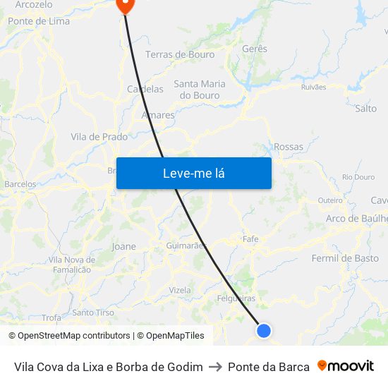 Vila Cova da Lixa e Borba de Godim to Ponte da Barca map