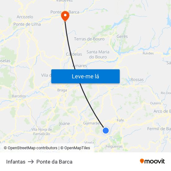 Infantas to Ponte da Barca map