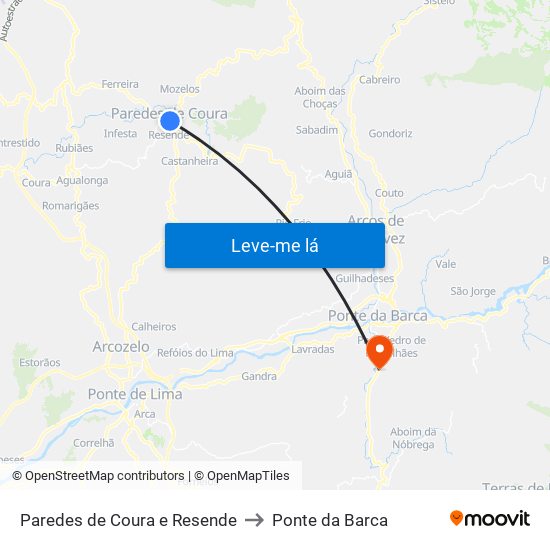 Paredes de Coura e Resende to Ponte da Barca map