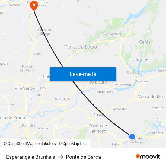 Esperança e Brunhais to Ponte da Barca map