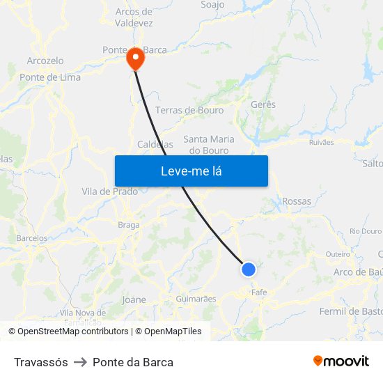 Travassós to Ponte da Barca map