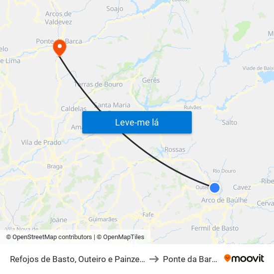 Refojos de Basto, Outeiro e Painzela to Ponte da Barca map