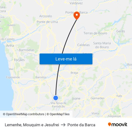 Lemenhe, Mouquim e Jesufrei to Ponte da Barca map