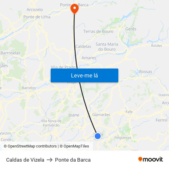 Caldas de Vizela to Ponte da Barca map