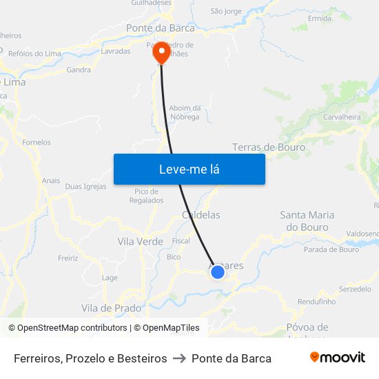 Ferreiros, Prozelo e Besteiros to Ponte da Barca map