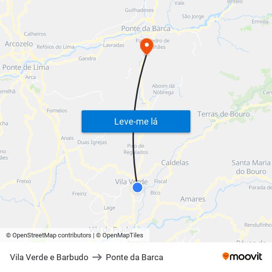 Vila Verde e Barbudo to Ponte da Barca map