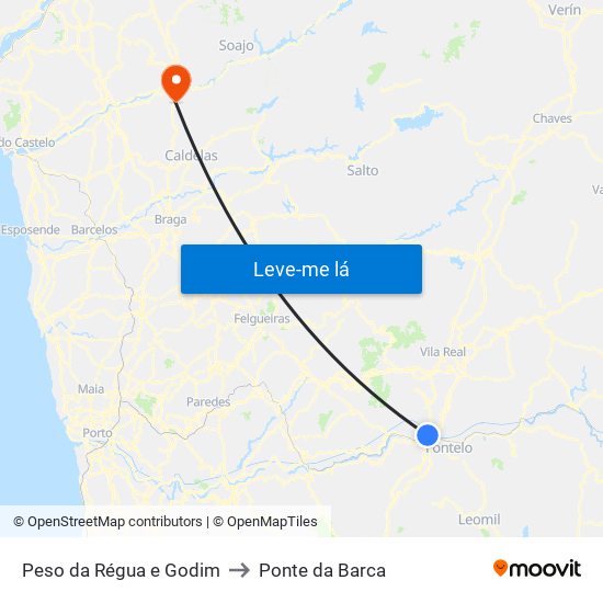 Peso da Régua e Godim to Ponte da Barca map