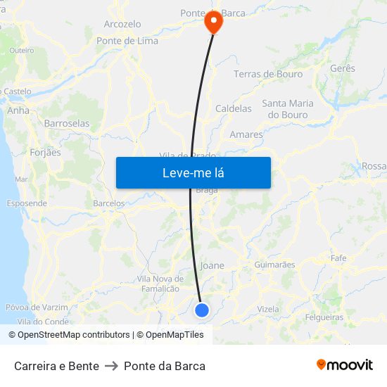 Carreira e Bente to Ponte da Barca map