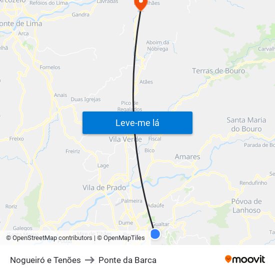 Nogueiró e Tenões to Ponte da Barca map