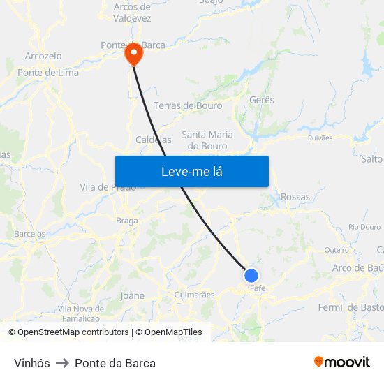 Vinhós to Ponte da Barca map