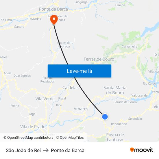 São João de Rei to Ponte da Barca map