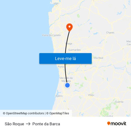 São Roque to Ponte da Barca map