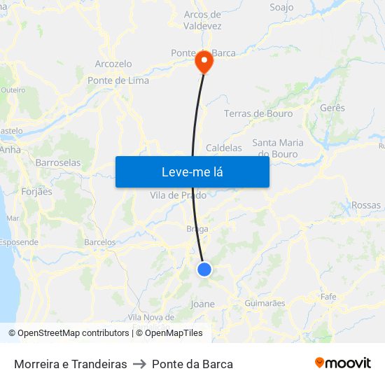Morreira e Trandeiras to Ponte da Barca map