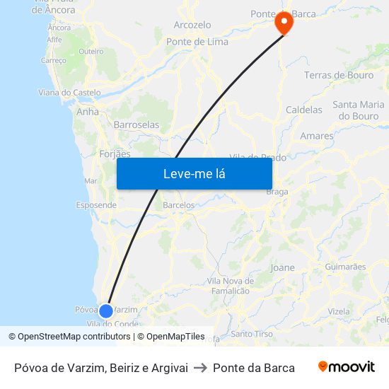 Póvoa de Varzim, Beiriz e Argivai to Ponte da Barca map