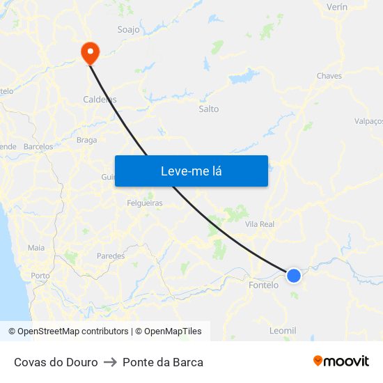 Covas do Douro to Ponte da Barca map