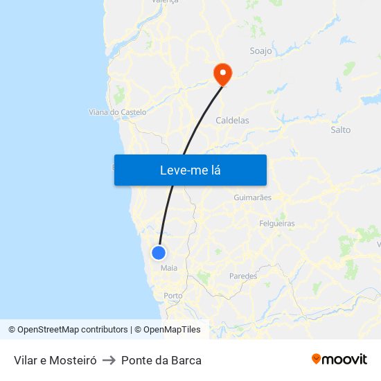 Vilar e Mosteiró to Ponte da Barca map