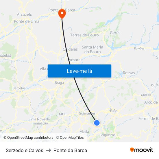 Serzedo e Calvos to Ponte da Barca map