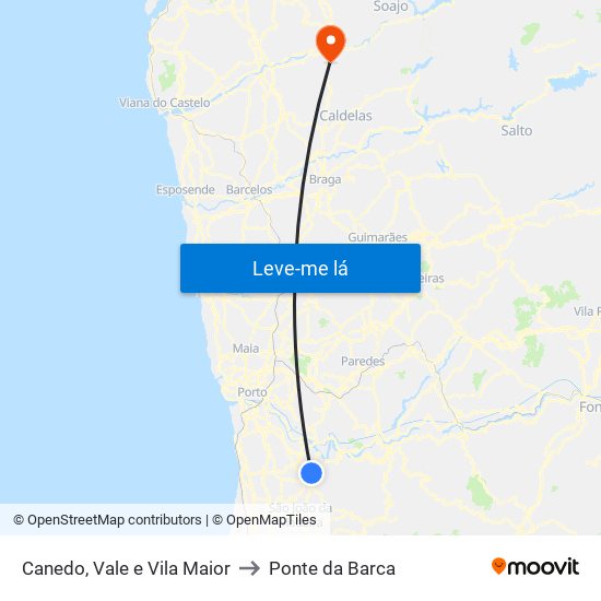 Canedo, Vale e Vila Maior to Ponte da Barca map