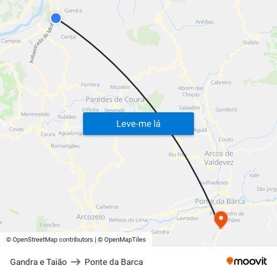 Gandra e Taião to Ponte da Barca map