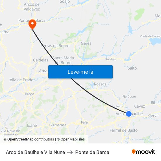 Arco de Baúlhe e Vila Nune to Ponte da Barca map