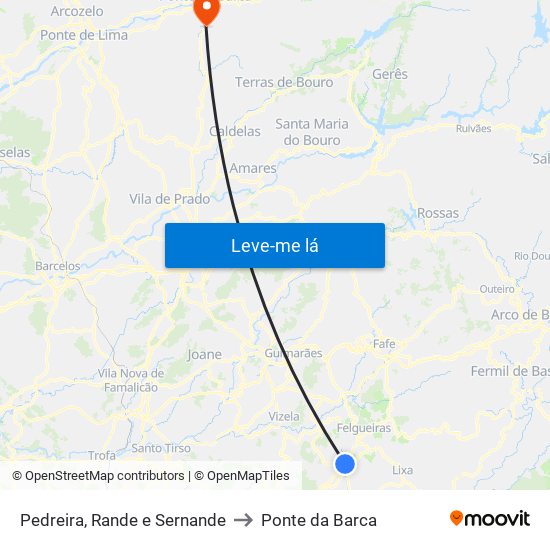 Pedreira, Rande e Sernande to Ponte da Barca map