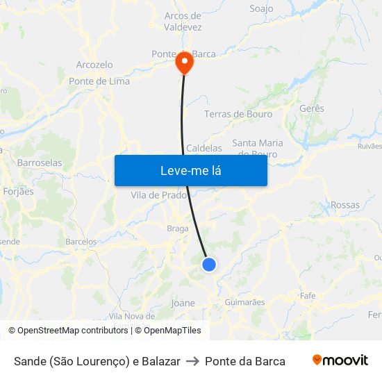 Sande (São Lourenço) e Balazar to Ponte da Barca map