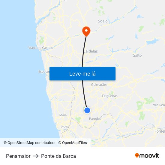 Penamaior to Ponte da Barca map