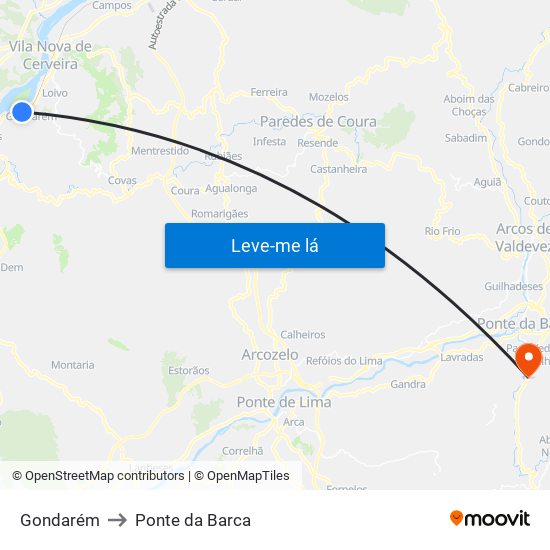 Gondarém to Ponte da Barca map