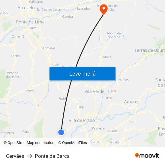 Cervães to Ponte da Barca map