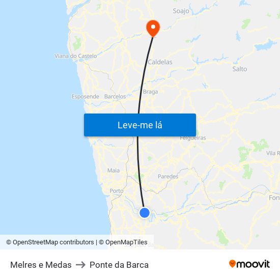 Melres e Medas to Ponte da Barca map