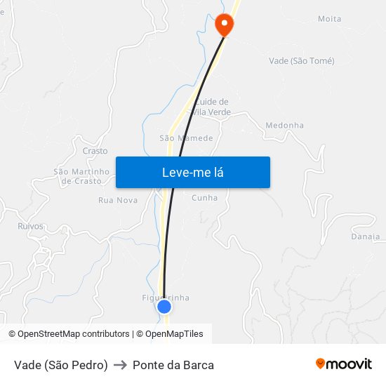 Vade (São Pedro) to Ponte da Barca map