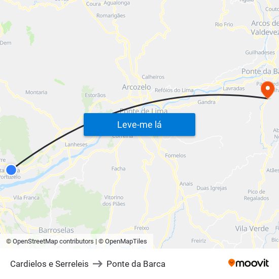 Cardielos e Serreleis to Ponte da Barca map