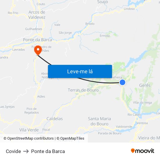 Covide to Ponte da Barca map