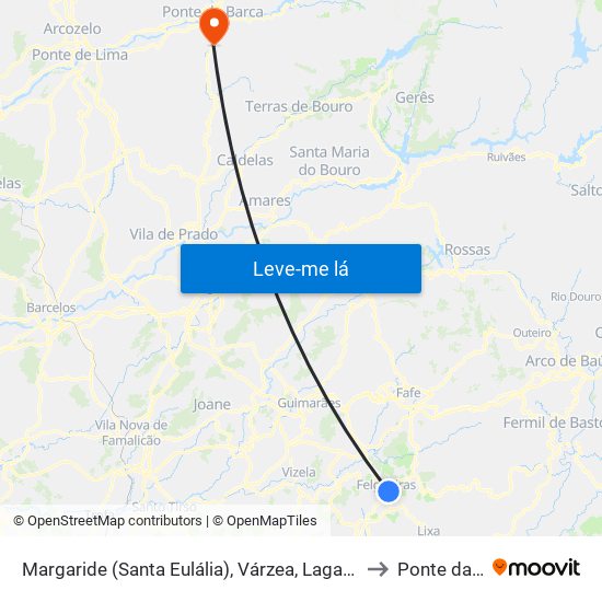 Margaride (Santa Eulália), Várzea, Lagares, Varziela e Moure to Ponte da Barca map
