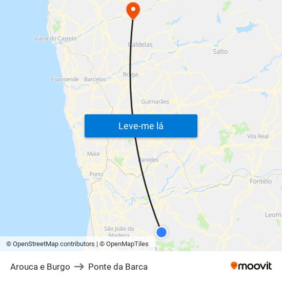 Arouca e Burgo to Ponte da Barca map