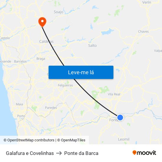 Galafura e Covelinhas to Ponte da Barca map
