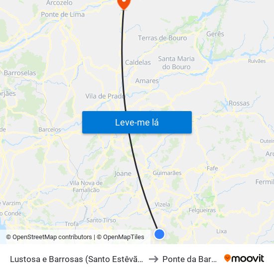 Lustosa e Barrosas (Santo Estêvão) to Ponte da Barca map