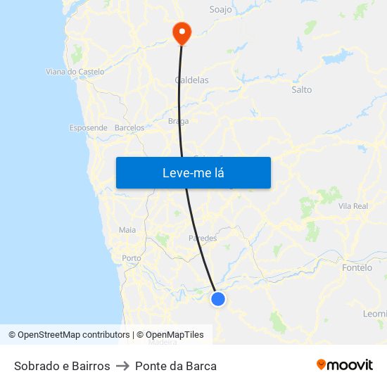 Sobrado e Bairros to Ponte da Barca map