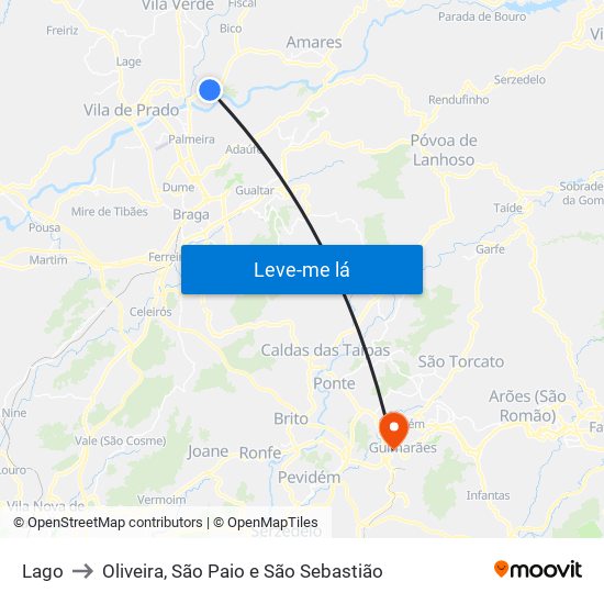 Lago to Oliveira, São Paio e São Sebastião map