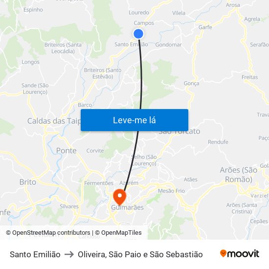 Santo Emilião to Oliveira, São Paio e São Sebastião map