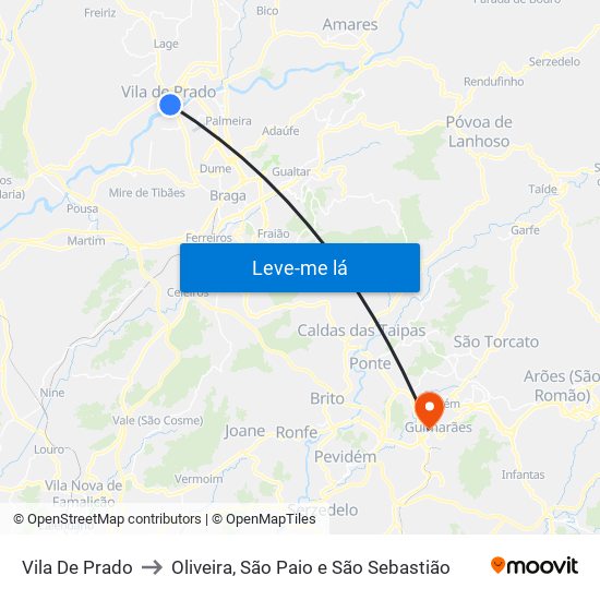 Vila De Prado to Oliveira, São Paio e São Sebastião map