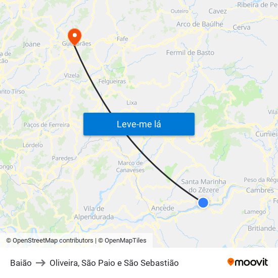 Baião to Oliveira, São Paio e São Sebastião map
