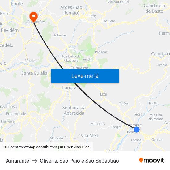 Amarante to Oliveira, São Paio e São Sebastião map