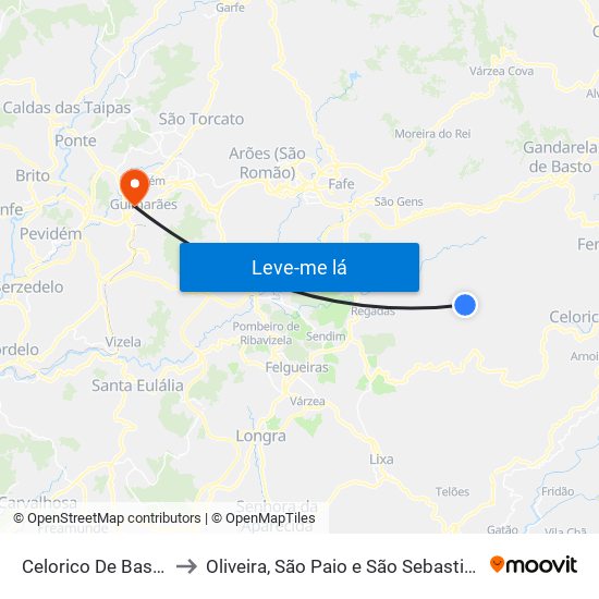 Celorico De Basto to Oliveira, São Paio e São Sebastião map