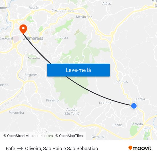 Fafe to Oliveira, São Paio e São Sebastião map