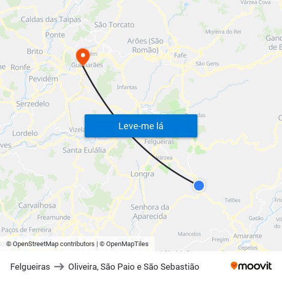 Felgueiras to Oliveira, São Paio e São Sebastião map