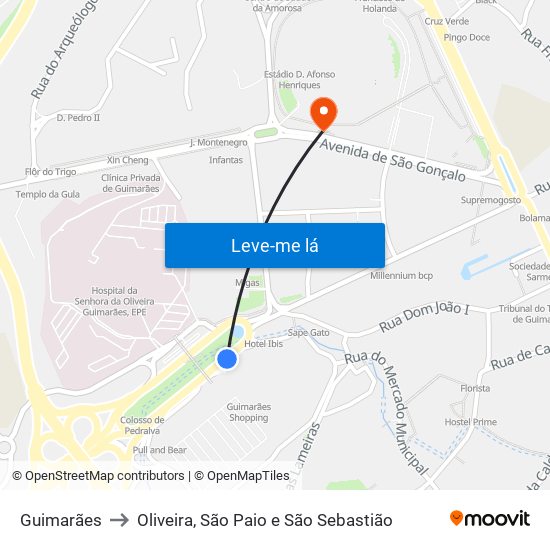 Guimarães to Oliveira, São Paio e São Sebastião map