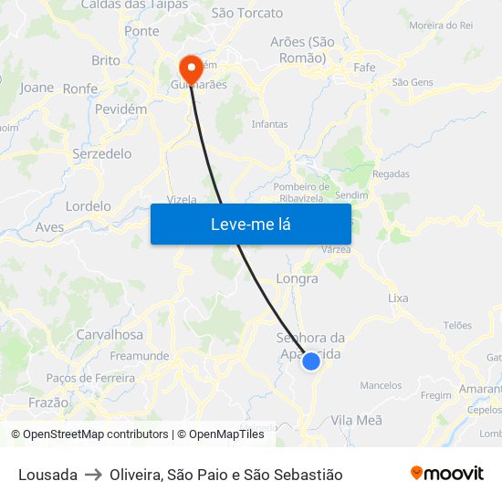 Lousada to Oliveira, São Paio e São Sebastião map