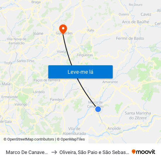 Marco De Canaveses to Oliveira, São Paio e São Sebastião map